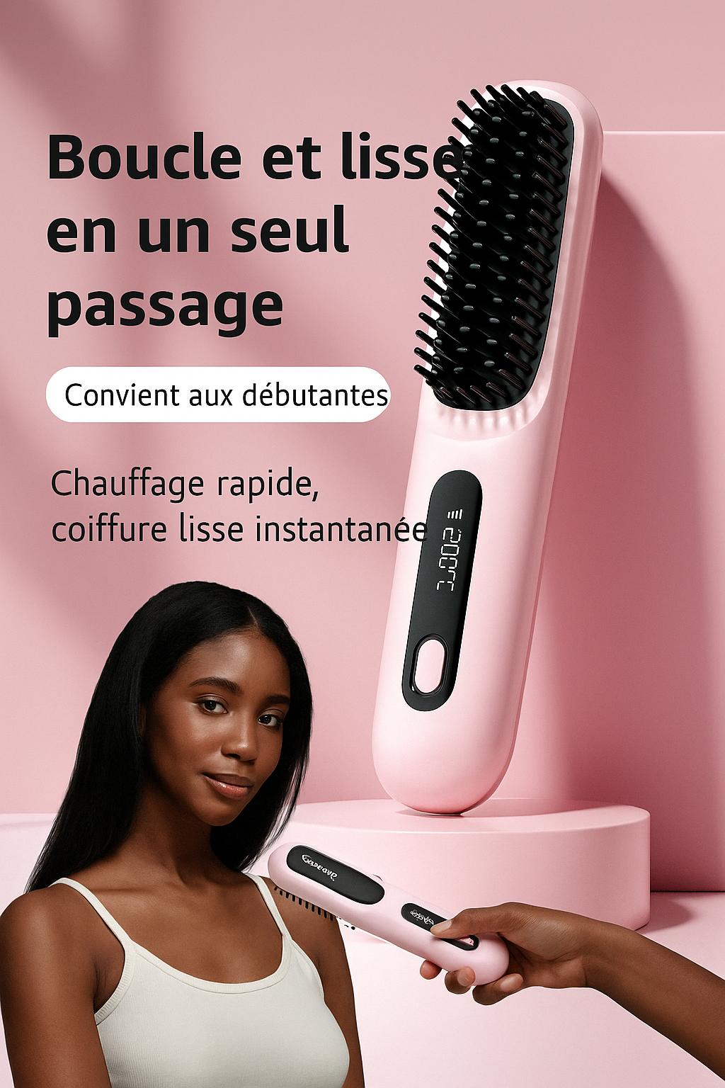 ✨ Brosse Lissante Chauffante 2-en-1 – Cheveux lisses et soyeux en un seul geste