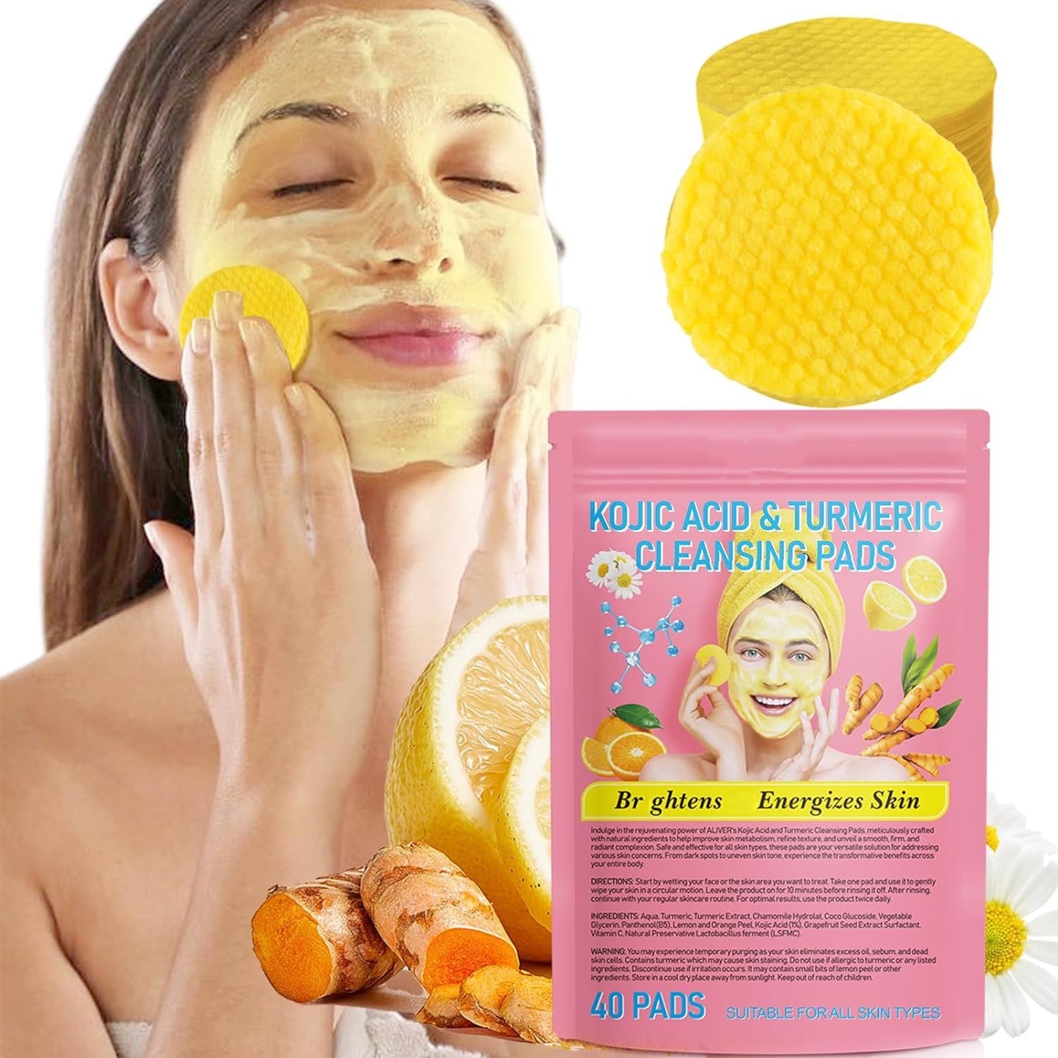 🌟 Golden Glow Pads – Nettoyant Éclat au Curcuma & Acide Kojique