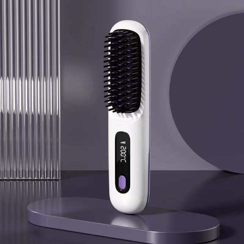✨ Brosse Lissante Chauffante 2-en-1 – Cheveux lisses et soyeux en un seul geste